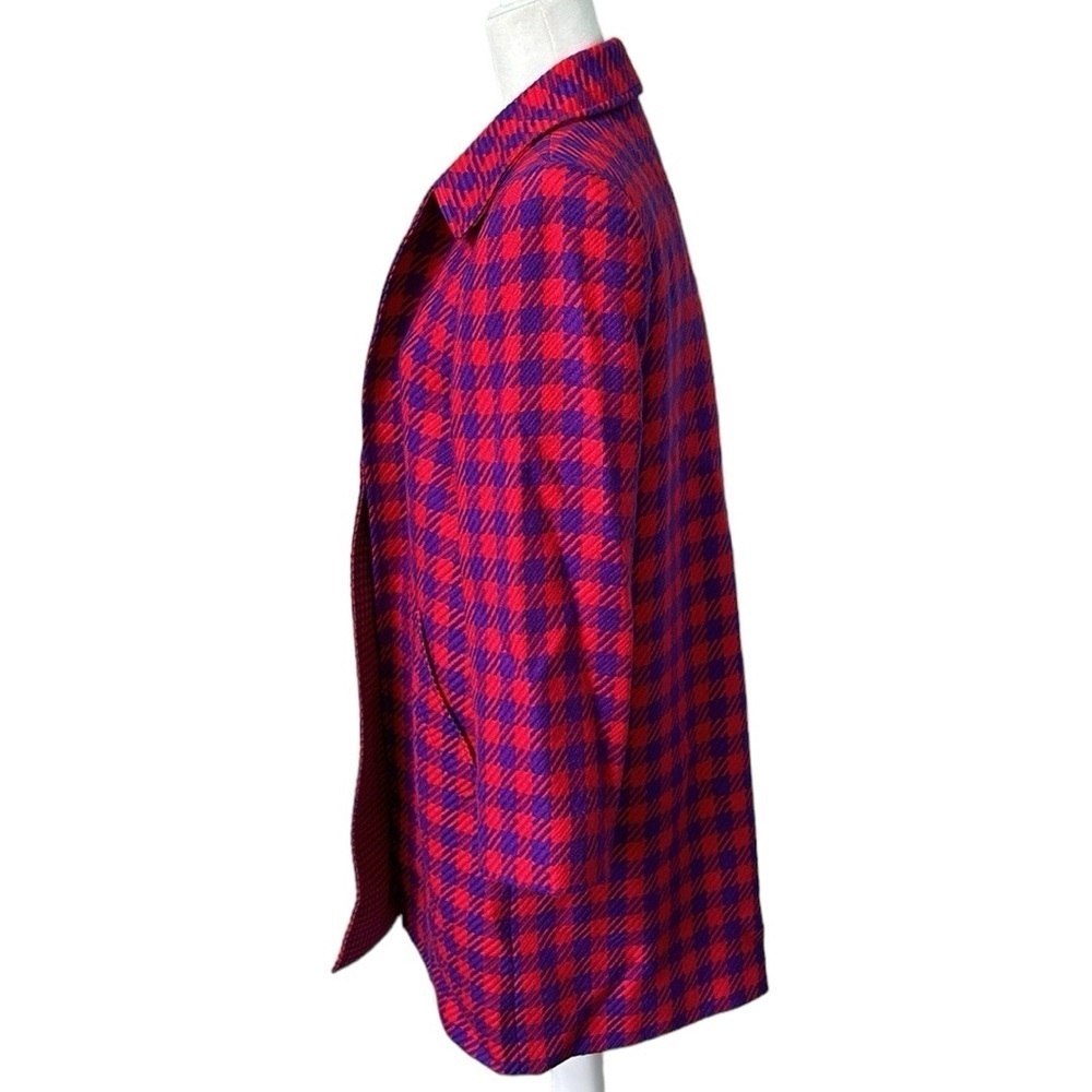 Carlisle Vintage Houndstooth Wool Plaid Long Coat Red Purple Size 6 - Picture 3 of 13